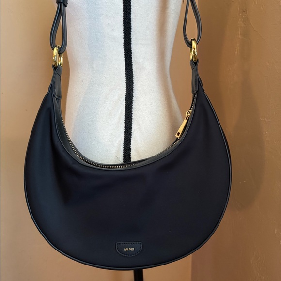 JW PEI- Carly Shoulder Bag Black Nylon and Black Vegan Leather - Picture 1 of 5